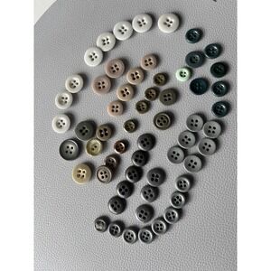 Vintage Button Lot Of 59 Early Plastic Four Hole Buttons Grey Taupe White Brown